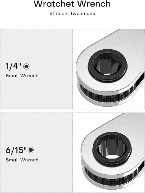 HVAC Service Wrench, Refrigeration Wrench Set 3/8" 5/16" 3/16" 1/4" Ratchet Curved Wrench Tool with 2 Hex Bit Adapter Kit UIInosoo for Air Conditi...