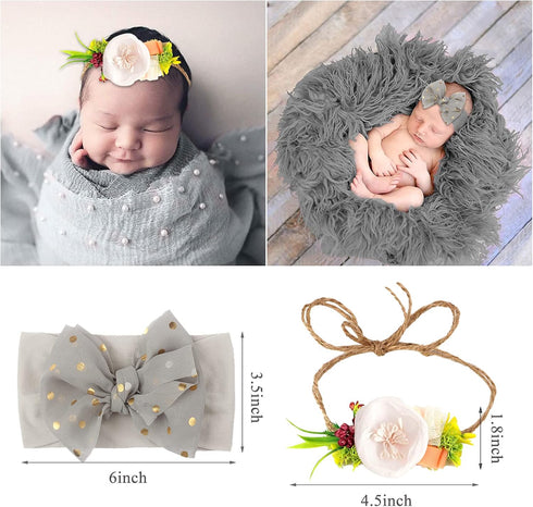 SPOKKI 4 Pcs Newborn Photography Props Outfits- Baby Long Ripple Wrap and Toddler Swaddle Blankets Photography Mat with Cute Headbands for Infant ...