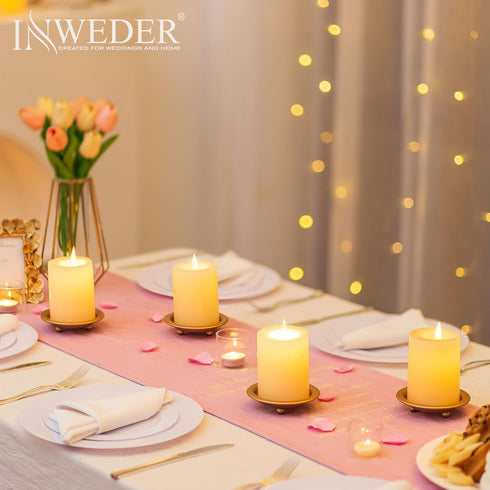Inweder Iron Plate Candle Holder: Gold Candle Plate for Pillar Candles, Set of 3 Candle Tray, Candle Dish, Decorative Pedestal Candle Stand for Pi...