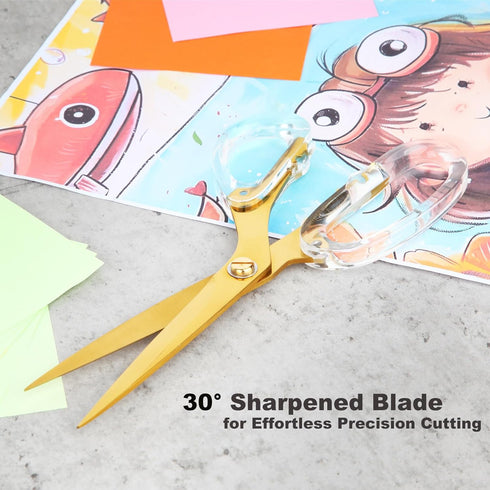 Large Gold Scissors, 9 inch Heavy Duty Stainless Steel All Purpose Scissors, Acrylic Handle, for Home and Office Use, Sewing Dressmaker Fabric She...