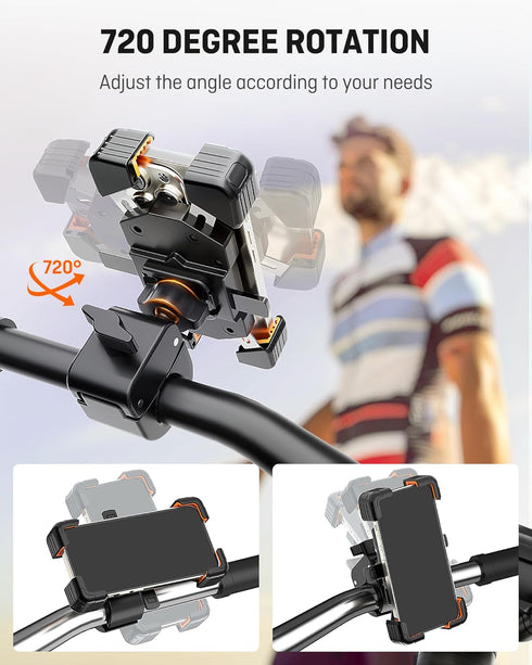 HENMI Bicycle Cell Phone Holder,Motorcycle Phone Mount,One Hand Operation Bicycle Handlebar Cell Phone Holder, 360° Rotatable Cell Phone Holder fo...