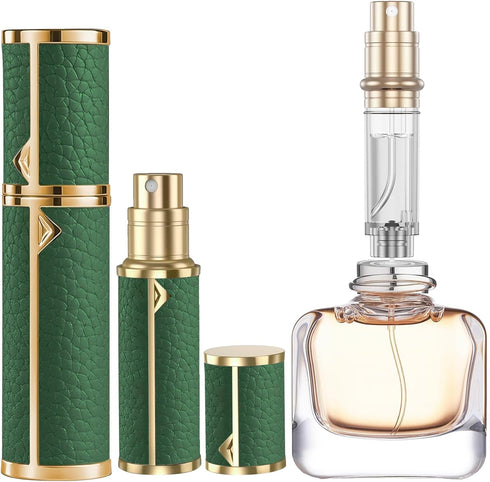 5ml Mini Portable Refillable Perfume Spray Bottle,with Bottom Filling Design, Genuine Leather Shell, Nanoscale Sprinkler, Great Companion for Trav...