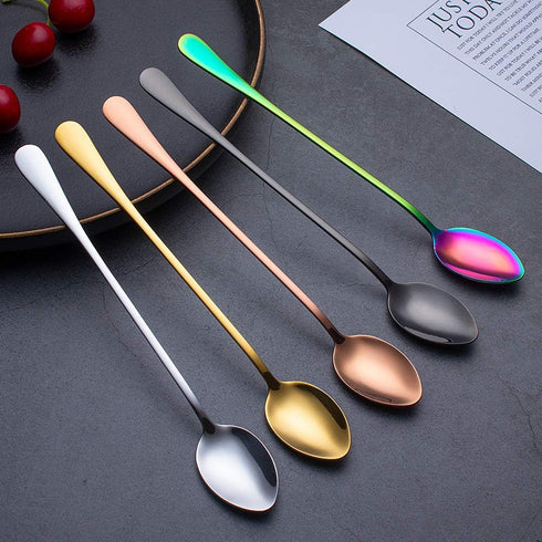 Long Handle Tea Spoon, Stainless Steel Multicolored Spoon Iced Tea Spoons for Mixing Ice Cream Coffee Spoon Milkshake Dessert Spoon Cocktail Stirr...