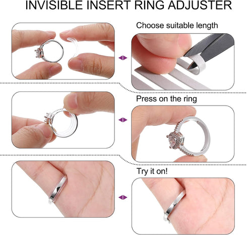 Hicarer 53 Pieces Ring Sizer for Loose Rings 8 Sizes Invisible Adjuster Fits 2-9.5mm Bands with Measuring Tool for Women Men Silicone Tightener EV...