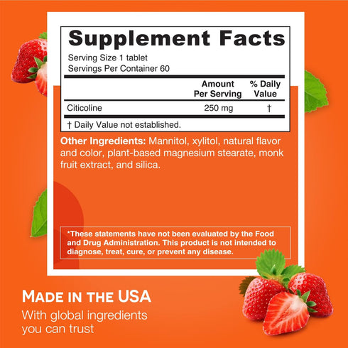 EZ Melts Dissolvable Citicoline Supplement 250 mg, Sugar-Free, 2-Month Supply...
