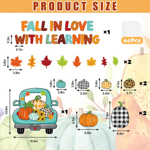 69Pcs Fall Classroom Bulletin Board Decorations Blue Truck Pumpkin Maple Leaves Cutouts for Autumn Thanksgiving Home School Wall Chalkboard Decor...