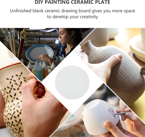 Sewroro Round Serving Platter Round White Ceramic Tiles DIY Painting Ceramic Plate Hand- painted Ceramic Tiles Porcelain Mixing Tray Artists Paint...