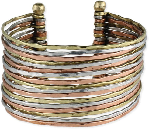 ZAD Hammered Bunch Mixed Metal Cuff Bracelet - One Size Fits Most...