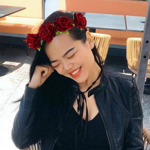 Lystaii Rose Headband Red Rose Flower Crown Woodland Hair Wreath for Valentines's Day Halloween Festival Cosplay...