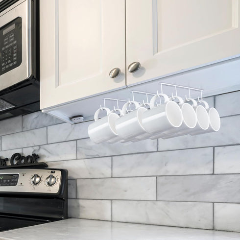 Mkono Under Cabinet Mug Hanger Set of 3 Metal Mug Hooks Coffee Cup Holder with 12 Hooks Simple Mug Organizer for Cabinet Shelf Modern Mug Storage ...