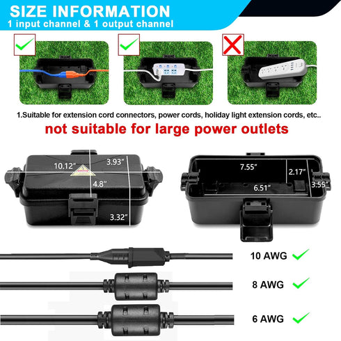 Outdoor Electrical Box Waterproof IP54-rated Outdoor Outlet Box Black Outdoor Extension Cord Cover Box (7.6 x 3.9 x3.3 inch) Wall-Hangable Waterpr...