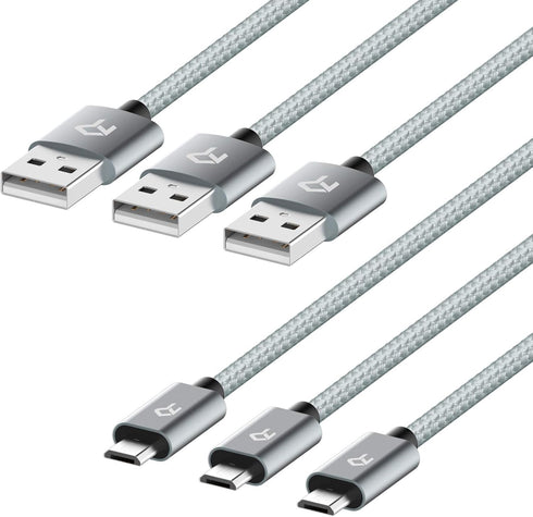 Rankie Micro USB Cable High Speed Data and Charging, Nylon Braided Charger Cord, 3-Pack, 3 Feet...