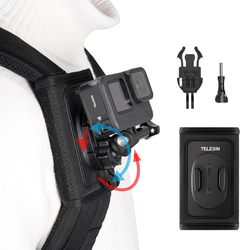 TELESIN 360° Backpack Mount with Quick Release Tripod Adapter, Shoulder Strap Bag Belt Clip POV Hiking Holder Accessories for GoPro 12 11 10 9 8 7...