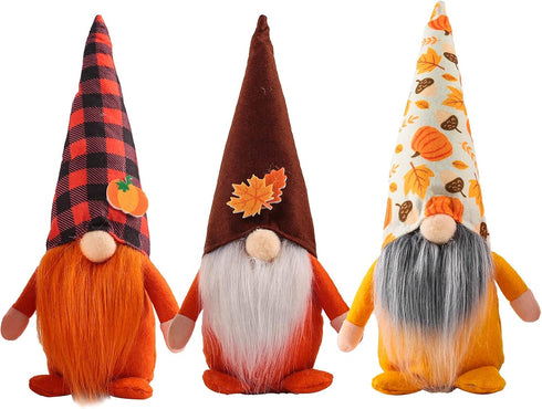 3 Pcs Fall Decoration Harvest Thanksgiving Decorations Gnomes Plush Elf Dwarf Doll Figurine with Pumpkin Autumn Maple Leaves...