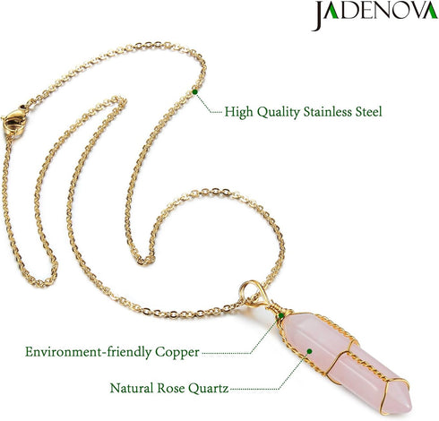 Full Wire Wrapped Energy Healing Crystal Gemstone Pendant Necklace 18" Stainless Steel Chain...
