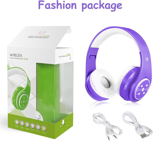 Kids Wireless Bluetooth Headphones Volume Limited 85db/110db Stereo Sound Over-Ear Foldable Children Headphones with Mic SD Card Slot up to 16 Hou...