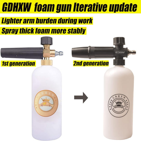 GDHXW Foam Cannon Light Duty 1/4 Inch Quick Connector 1 Liter with 5 Pressure Washer Nozzle black white...