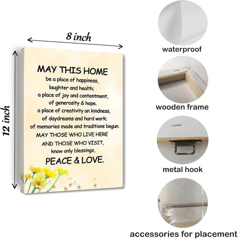 New Home Blessing Wall Art May This Home Be a Place of Happiness Canvas Print Quote Painting for Home Bless this Home Wall Decor Housewarming Gift...