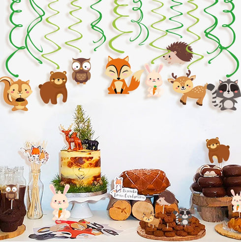 30Ct Woodland Animals Hanging Swirl Decorations, Forest Friends Birthday Party Supplies for Boy Girl Kids, Woodland Creatures Baby Shower Theme De...
