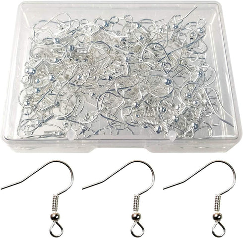 120pcs Earring Hooks with Ball and Coil, Hypo Allergenic Plated Silver Ear Wires with Transparent Storage Box, for DIY Jewelry Making...