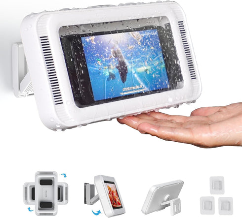 Waterproof Shower Phone Holder with 480° Rotation and Angle Adjustable, Enhanced Sound Quality, Fits Phones up to 7 Inches?White?......