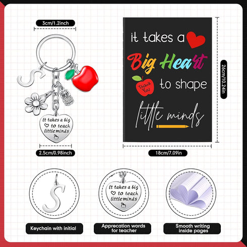 Yinkin Teacher Appreciation Gift Set Teacher Inspirational Notebook and Teacher Keychain with Initial (Initial S Style)...