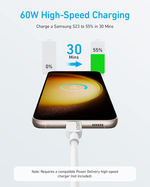 Anker USB C Cable, 310 USB C to USB C Cable (6 ft), (60W/3A) USB C Charger Cable Fast Charge for iPhone 15/15Pro, Max,Samsung Galaxy S23, iPad Pro...