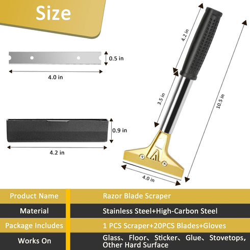 Razor Blade Scraper, 4 In Floor Scraper Tool with 20PCS Extra Metal Blades, Paint Scraper Ideal for Cleaning Stove Top, Windows, Glass, Tiles, Wal...