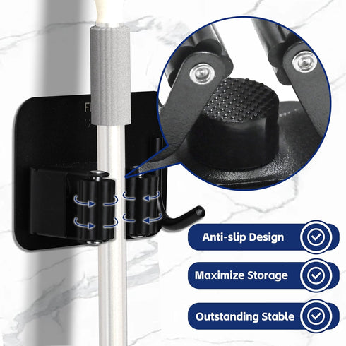4PCS Broom and Mop Holder?Stainless Steel Waterproofing Broom and Mop Holder Wall Mountain, Adhesive Mop Holder with Hooks, Cleaning Supplies Orga...