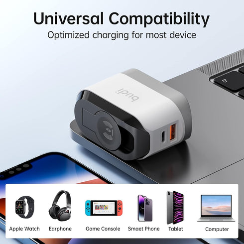 BUDI iPhone Fast Charger with Foldable Apple Watch Wireless Charging USB PD 38W Wall Charge Travel Charger for Apple Watch Block Wall Charger iPho...
