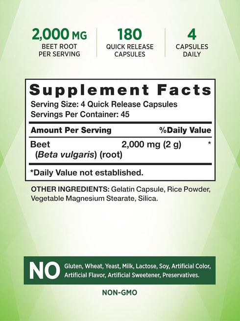 Nature's Truth Beet Root Capsules | 2,000mg | 180 Count | Non-GMO and Gluten Free Supplement...