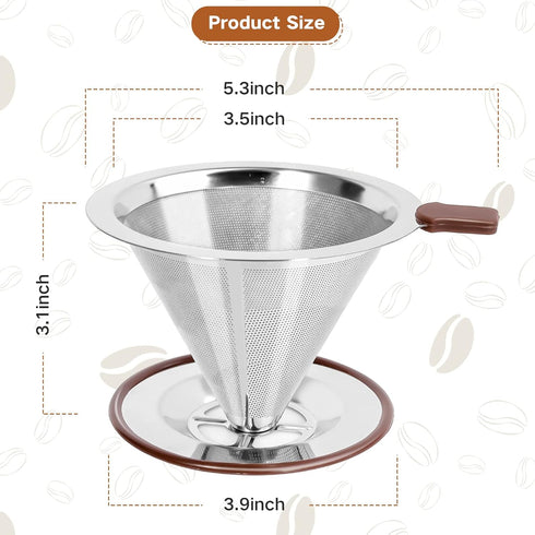 Pour Over Coffee Dripper?Reusable Stainless Steel Drip Cone Coffee Filter, Update Double Ultra Fine Micro Mesh Filter, Professional Paperless Drip...