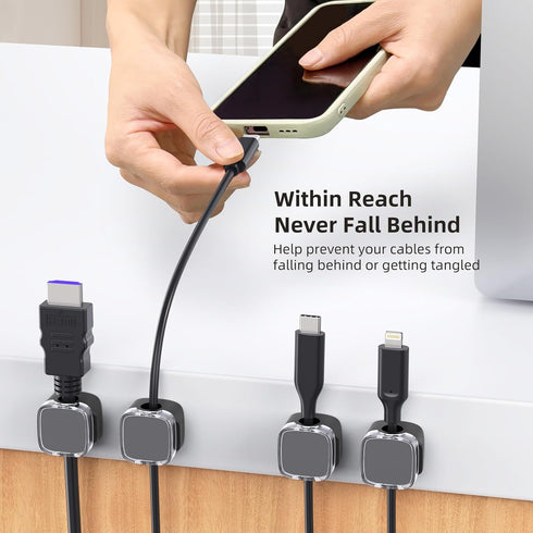 Magnetic Cable Clips, 6 Pack Under Desk Cable Management, Strong Cord Holder for Nightstand, Hide Phone USB Cable for Car Home Office Kitchen Offi...