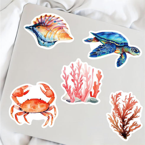 100PCS Ocean Stickers, Cute Sea Creature Aesthetic Decals Vinyl Waterproof Stickers for Water Bottle Laptop Luggage Helmet Skateboard Snowboard Gu...