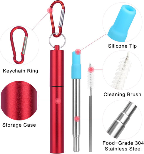 FYY Reusable Straws with Case - 3 Pack Collapsible Stainless Steel Travel Straws with Cleaning Brush & Silicone Tips Portable Telescopic Drinking ...
