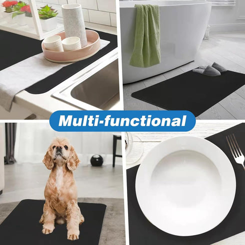 Dish Drying Mat Coffee Mat Drying Pad Hide Stain Absorbent with Rubber Backed for Kitchen Counter,Coffee Machine Dish Rack (Black, 12"x20")...