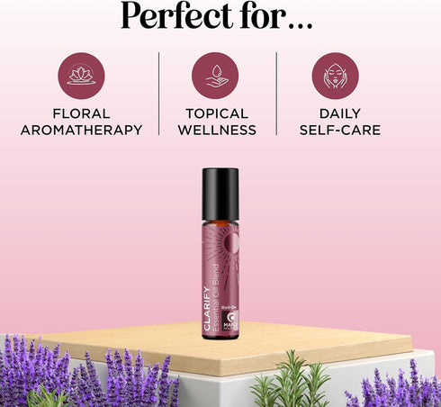 Headache Essential Oil Roll On - Clarify Essential Oil Blend Headache Roll On with Aromatherapy Oils - Peppermint Rosemary and Lavender Roll On Es...