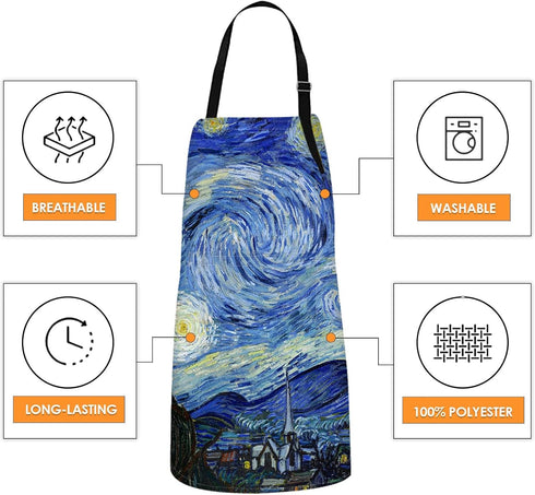 Britimes Apron Home Kitchen Cooking Baking Gardening for Women Men With Pockets Starry Night Oil Painting 32x28 inch...
