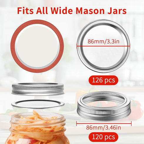 Aliggbent Canning Lids 130PCS, Mason Jar Lids Wide Mouth 86MM Canning Lids Anti-Rust and Leak Proof Airtight Split-Type Lids Silver Canning Flats ...