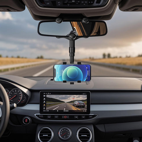 Car Rear View Mirror Phone Holder, Phone Holders for Your Car with Adjustable Arm, 360 ° Rotating Cell Phone Car Mount, Three Corners Design Unive...