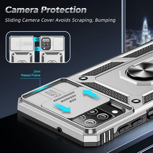 LeYi for Galaxy-A12-Phone-Case, Samsung A12 Case with Slide Camera Cover, Military-Grade Heavy Duty Shockproof Hard Case with Rotatable Ring Stand...