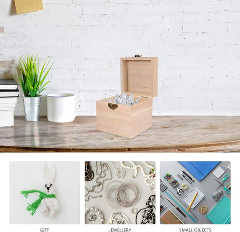 Cabilock Packing Boxes 2pcs Unfinished Square Wood Box DIY Craft Wooden Box Jewelry Ring Box Unpainted Storage Box with Hinged Lid Front Clasp for...