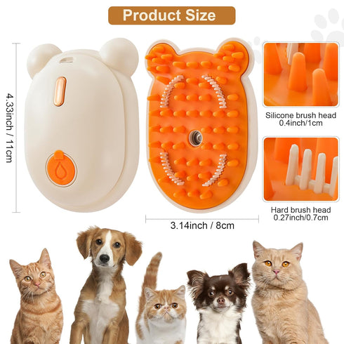 Cat Steam Brush Rechargeable Cat Brush Steamer for Shedding,Self-Cleaning Grooming Brush for Long &Short Haired Dogs and Cats,Remove and Clean Tan...