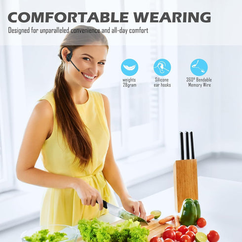 Bluetooth V5.3 Headphones w/Noise Cancelling Boom Mic, Open Ear Headset with Mic, Lightweight Comfortable Wireless Headset for Phone Call Office M...