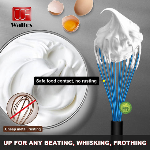 Walfos Whisk,Whisks for Cooking Non Scratch.Silicone Whisk Set of 4 Kitchen Wisk-11in Flat wisk and 7+9+11in Balloon Whisk.Nice for Mixing,Whiskin...