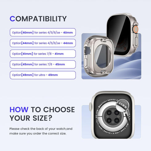 Goton 2 in 1 Privacy Waterproof Case for Apple Watch Ultra/Ultra 2 Screen Protector 49mm, Front Anti Spy Tempered Glass Face Cover + Back Bumper f...