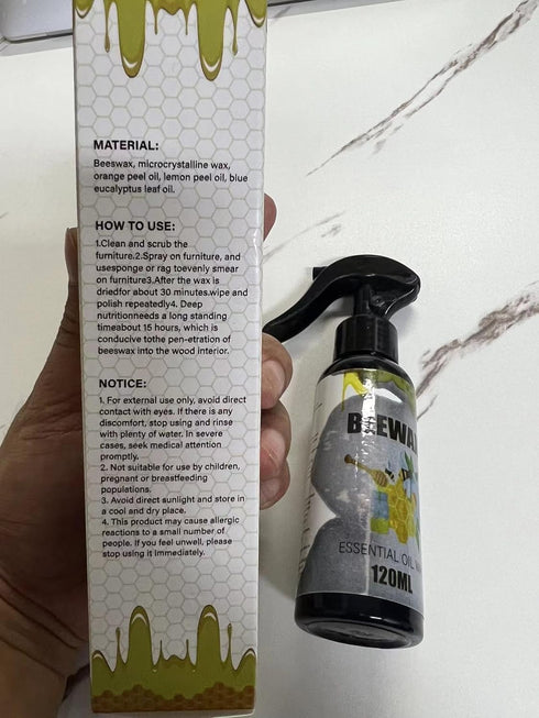 Natural Beeswax Spray, Beeswax Furniture Polish, Multipurpose Wood Floor Cleaner and Polish for Furniture, Floor, Tables 2pc x 120ML...