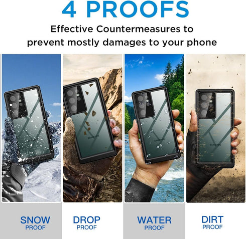 AICase for Samsung Galaxy S23 Ultra Case Waterproof, Clear Water Proof Shockproof Dustproof Snowproof Full Body Rugged Transparent Underwater Phon...