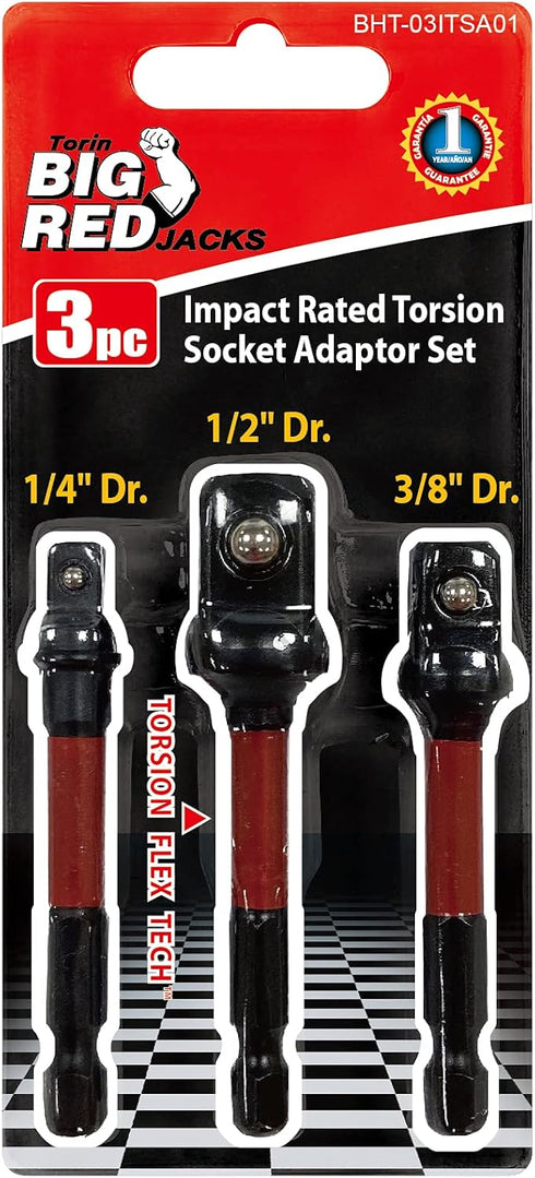 Big Red power drill socket adapter set,3pcs 1/4", 3/8", 1/2",hex shank drill bit extenxion from heat treated Chrome Vanadium steel with black phos...