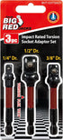 Big Red power drill socket adapter set,3pcs 1/4", 3/8", 1/2",hex shank drill bit extenxion from heat treated Chrome Vanadium steel with black phos...
